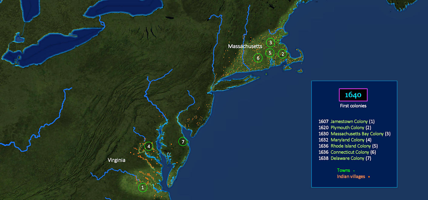 Chesapeake Bay colonies, 1640 map